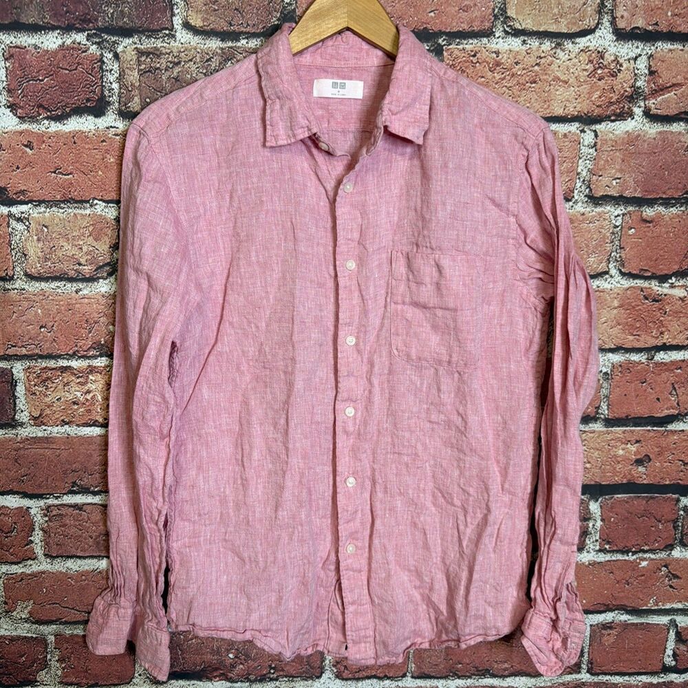 Uniqlo Men’s Shirt Size M Red %100 Linen Long Sleeve Button Up Collared Top